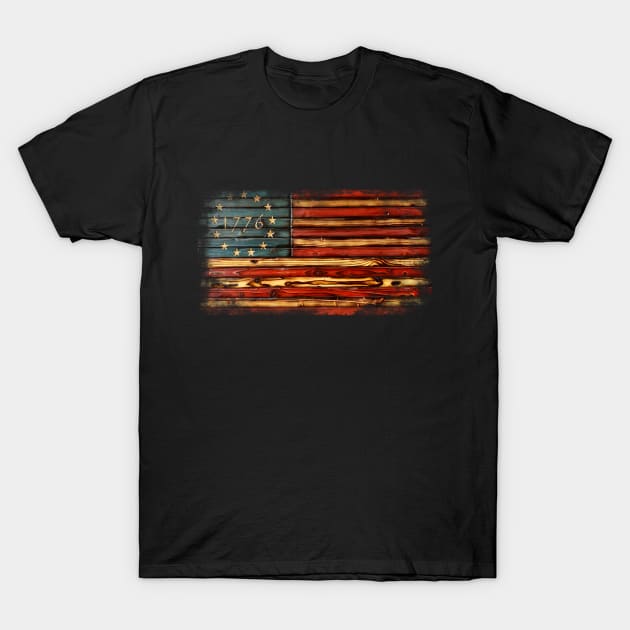 Wooden American Flag T-Shirt by BlackGrain